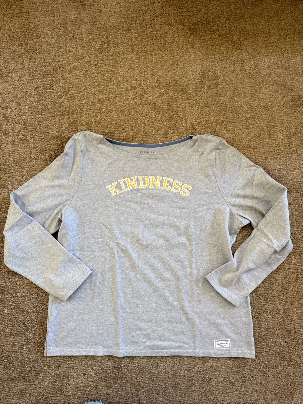 Talbots XL 100% Cotton Gray 'KINDNESS' Long Sleeve Tee